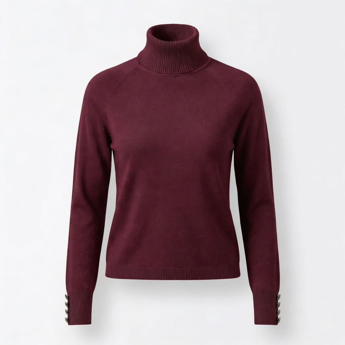 Maroon turtleneck sweater on a white background