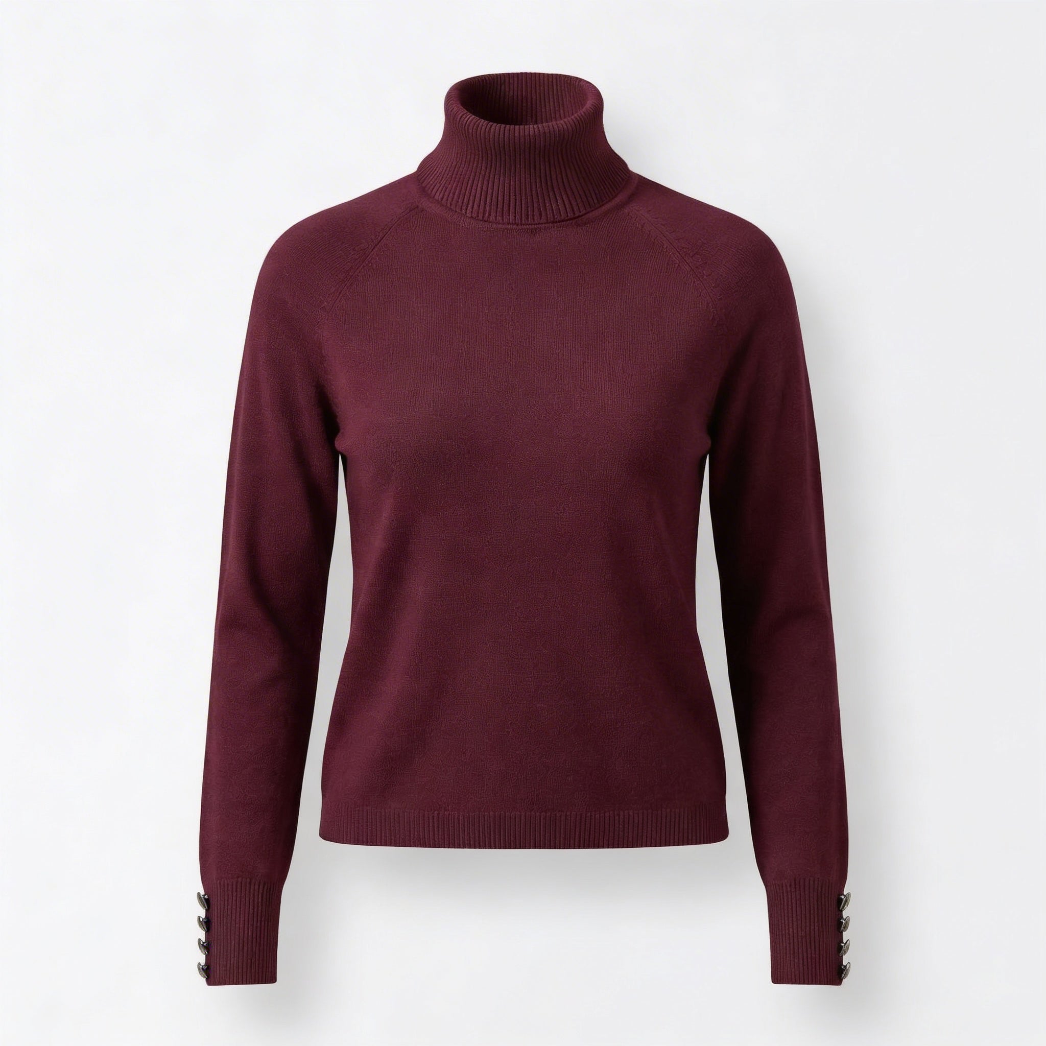 Maroon turtleneck sweater on a white background