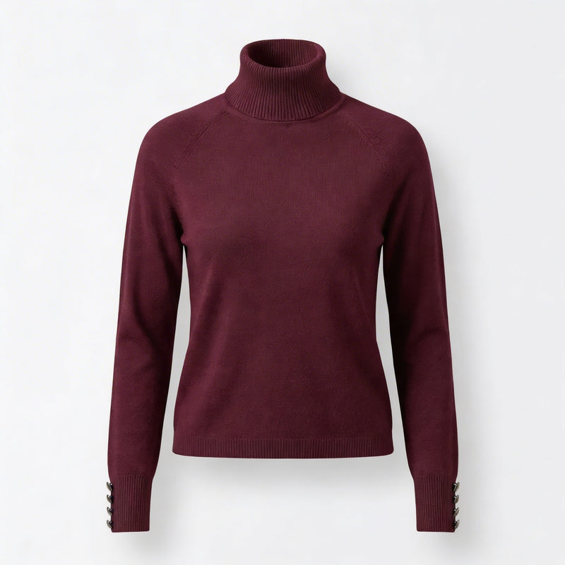 Maroon turtleneck sweater on a white background