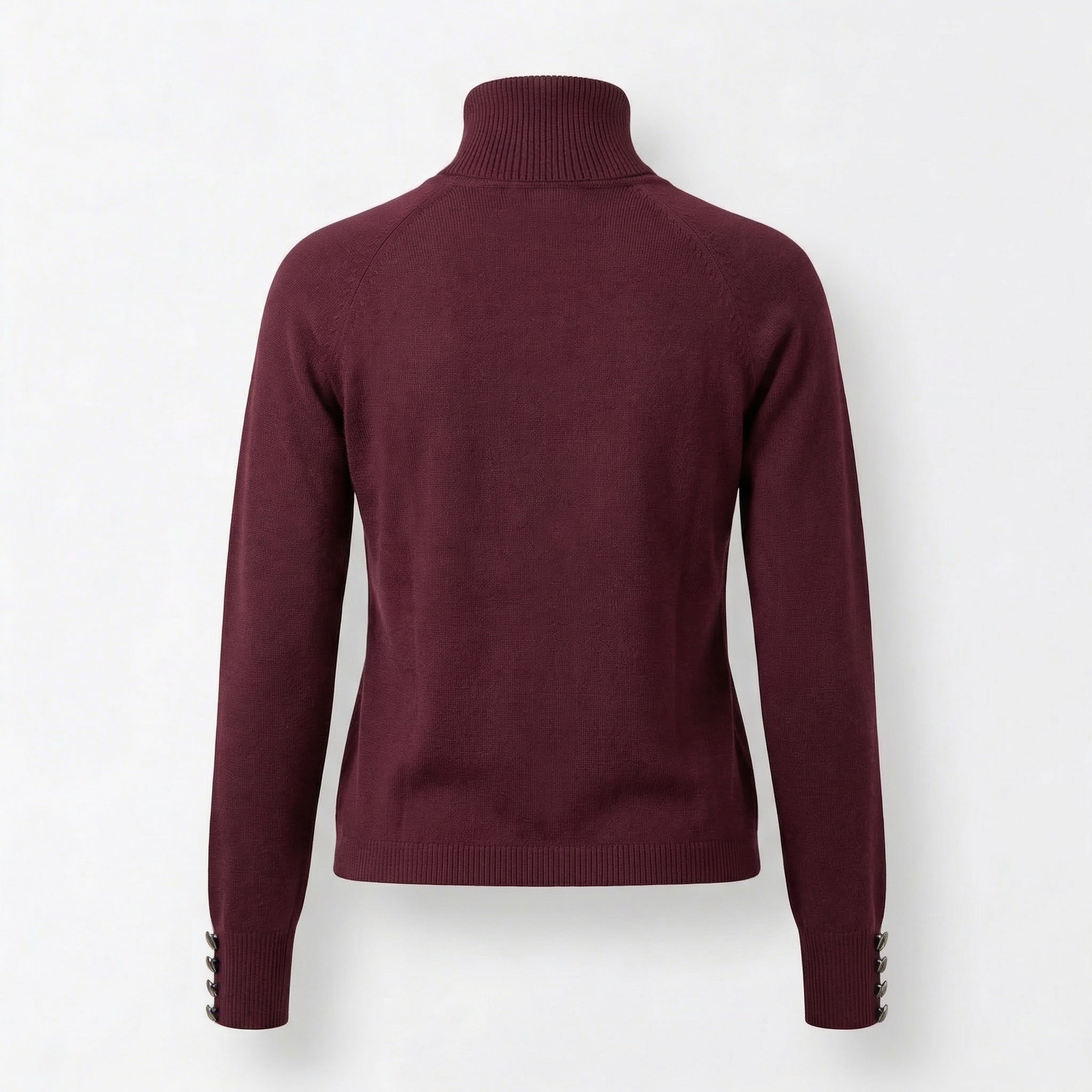 Maroon turtleneck sweater on a white background