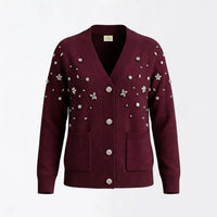 Maison Crystal Petal Cardigan in Burgundy Cashmere