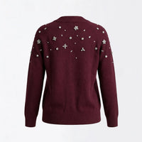 Maison Crystal Petal Cardigan in Burgundy Cashmere
