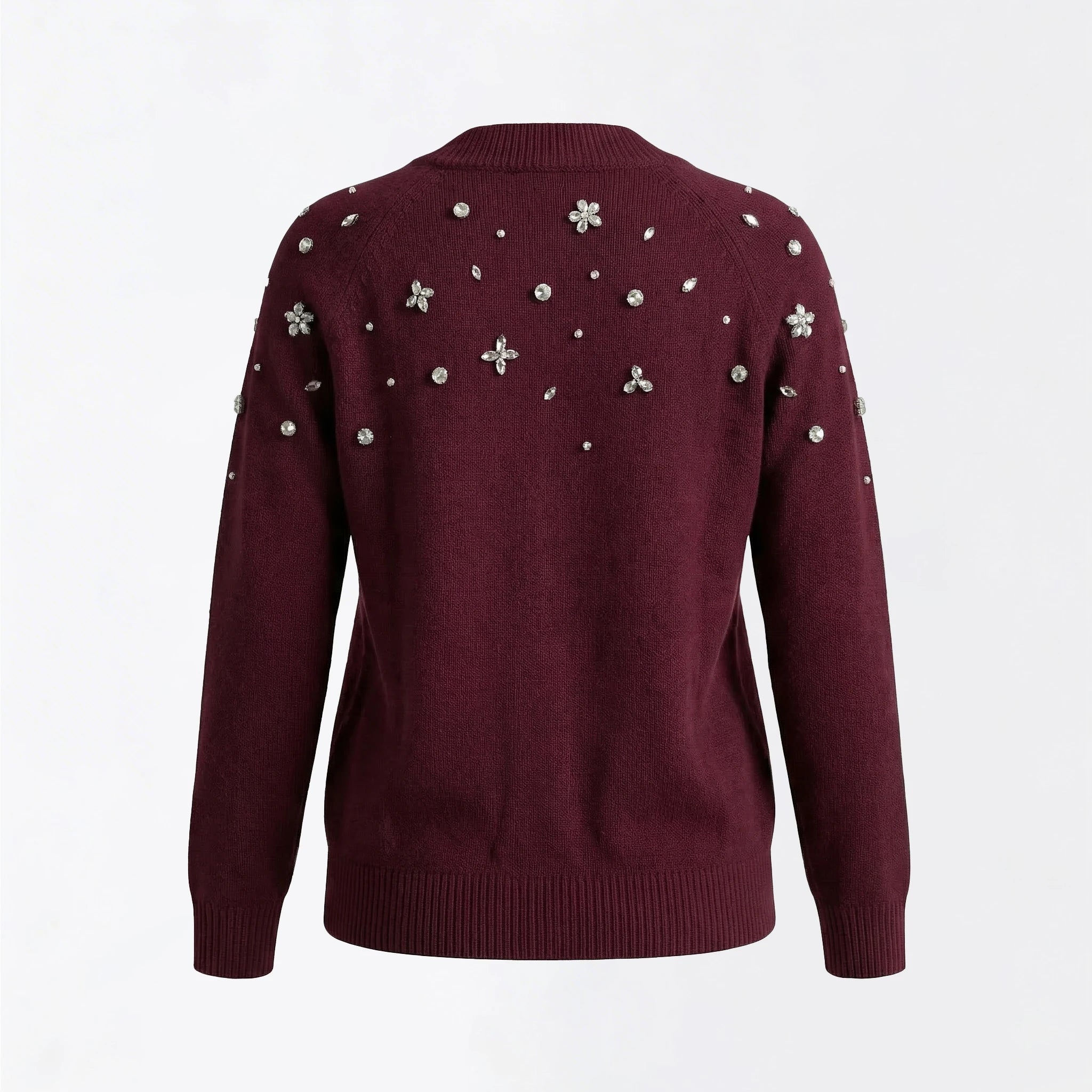Maison Crystal Petal Cardigan in Burgundy Cashmere