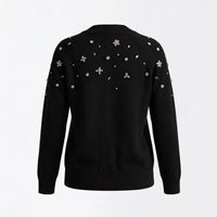 Maison Crystal Petal Cardigan in Black Cashmere