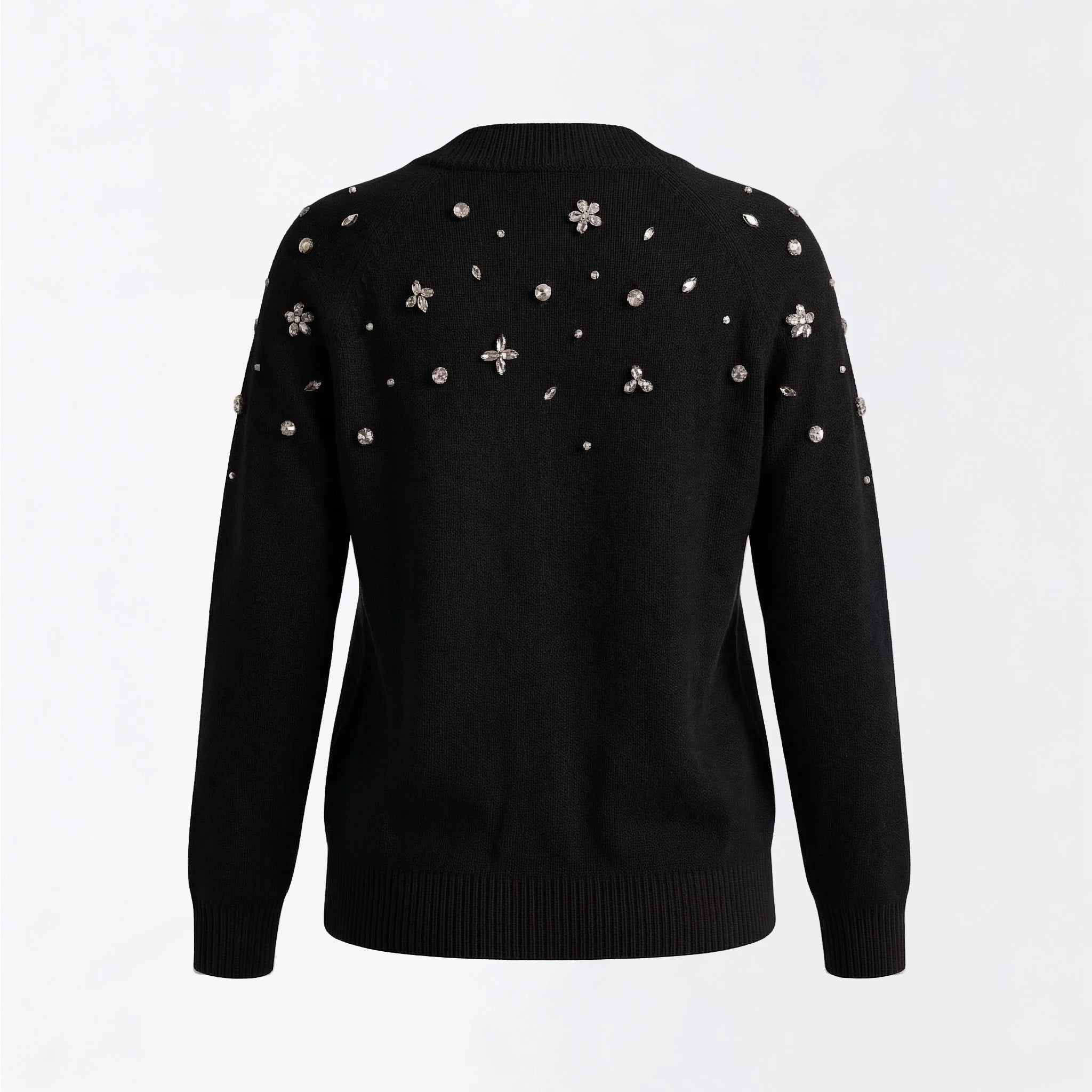 Maison Crystal Petal Cardigan in Black Cashmere