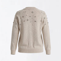 Maison Crystal Petal Cardigan in Beige Cashmere