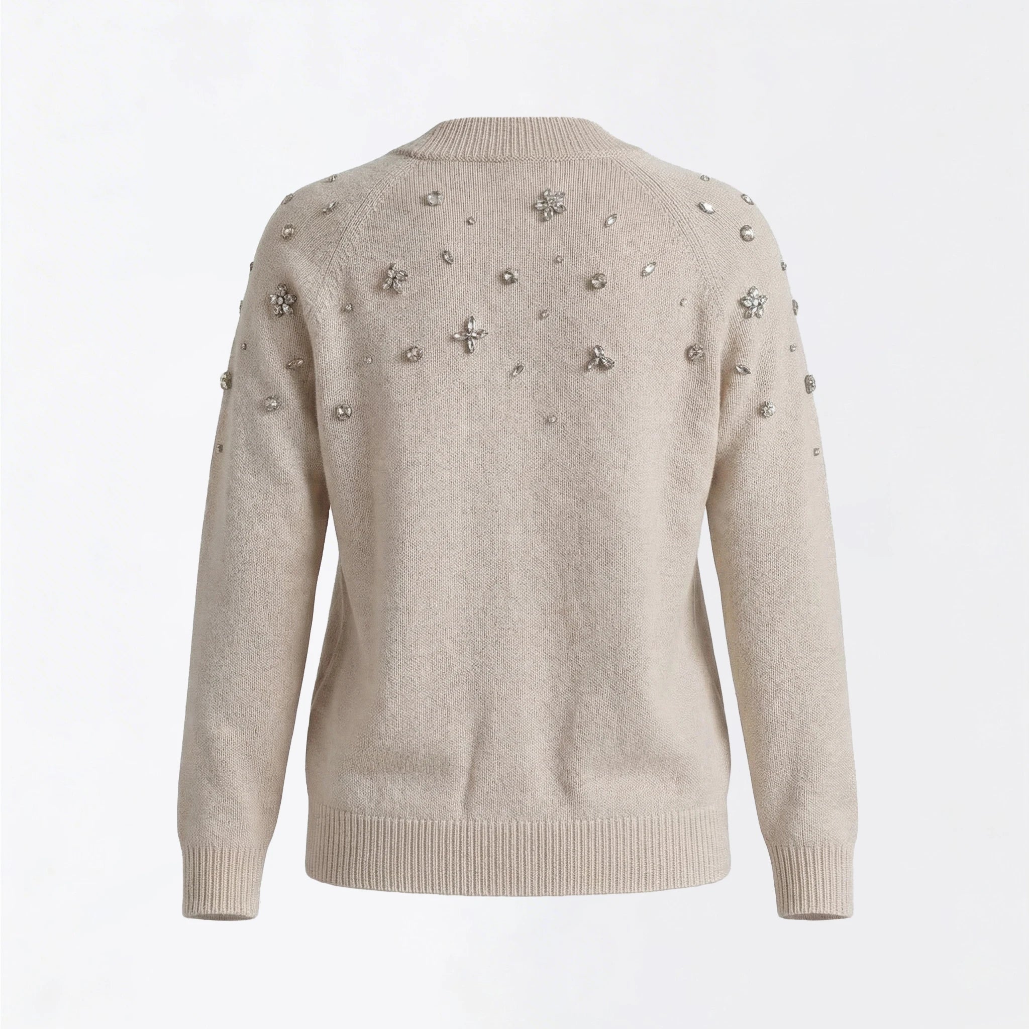 Maison Crystal Petal Cardigan in Beige Cashmere