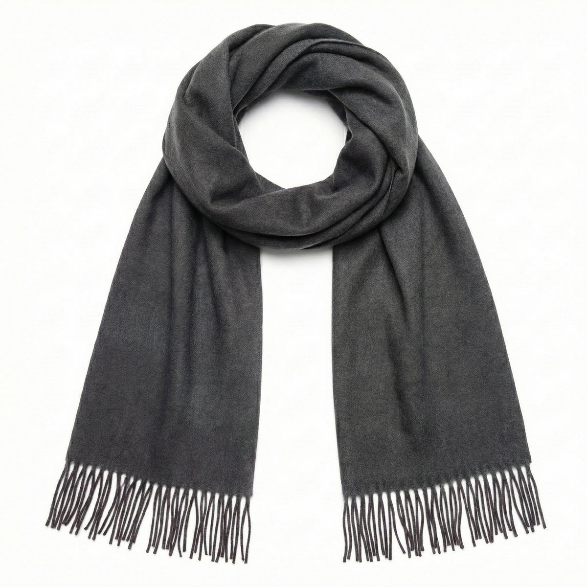 Gray scarf with fringes on a white background