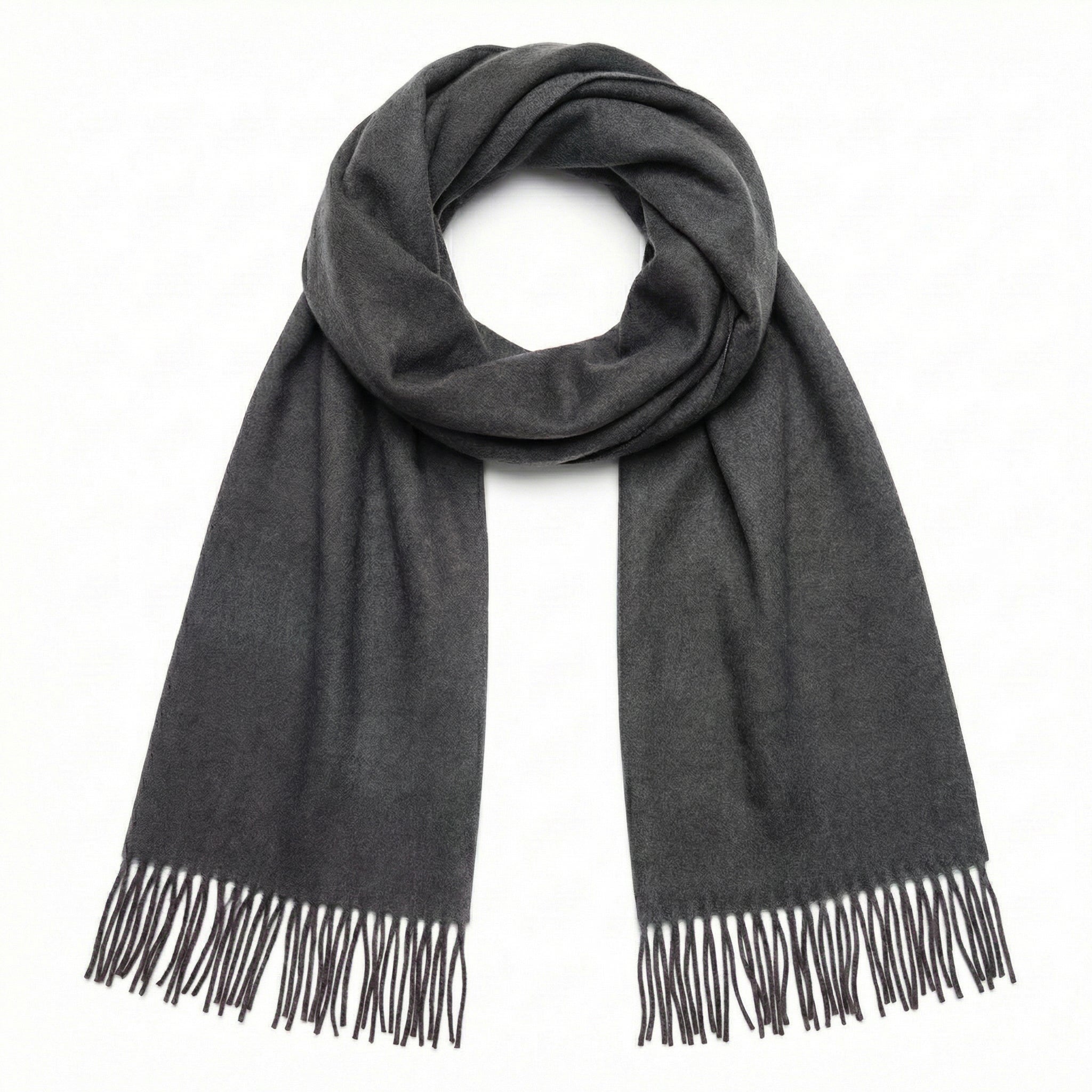 Gray scarf with fringes on a white background
