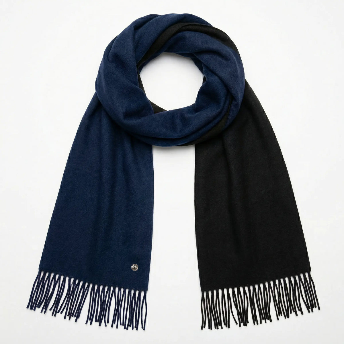 Signature Windsor Double Sided Shawl in Navy with Black Cashmere