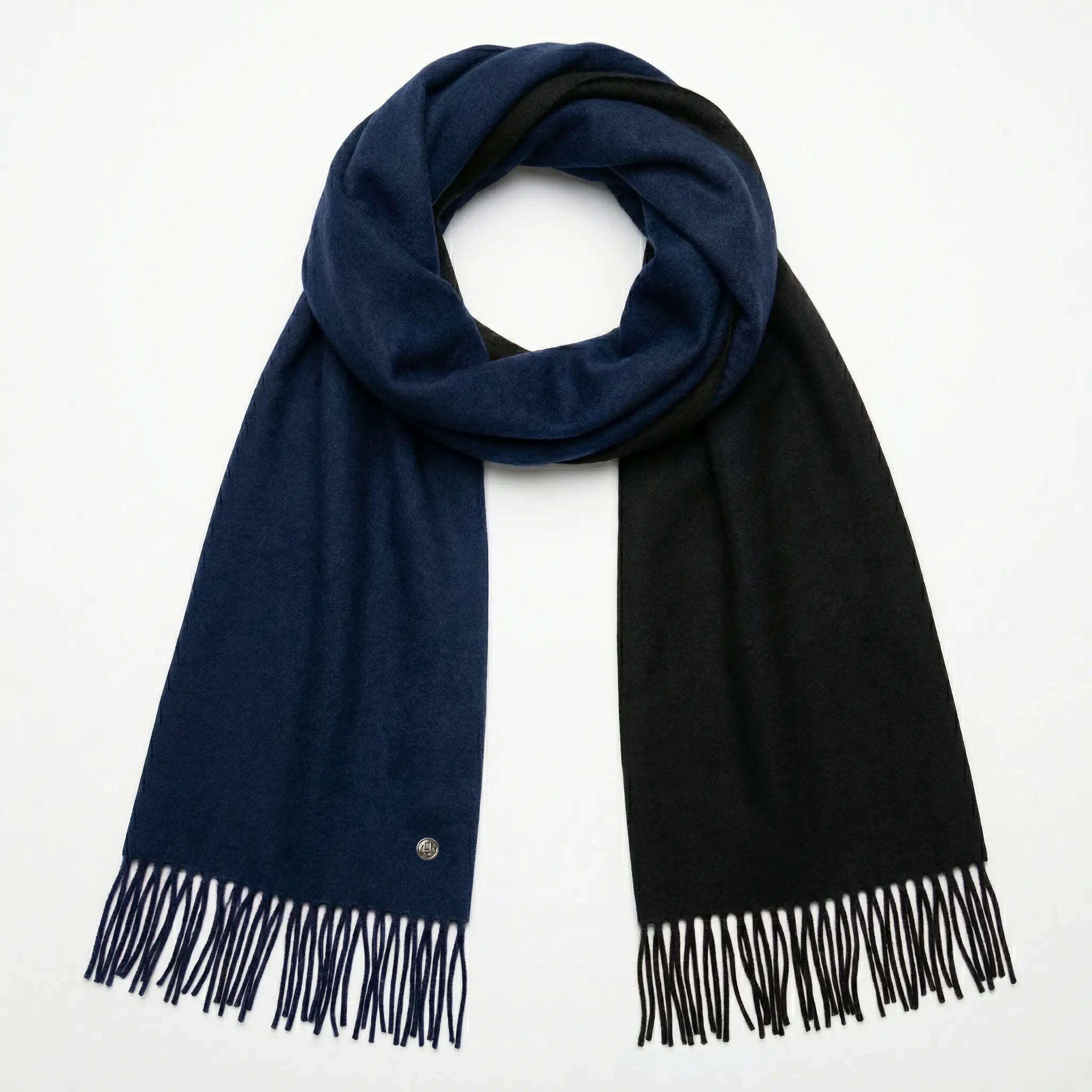 Signature Windsor Double Sided Shawl in Navy with Black Cashmere
