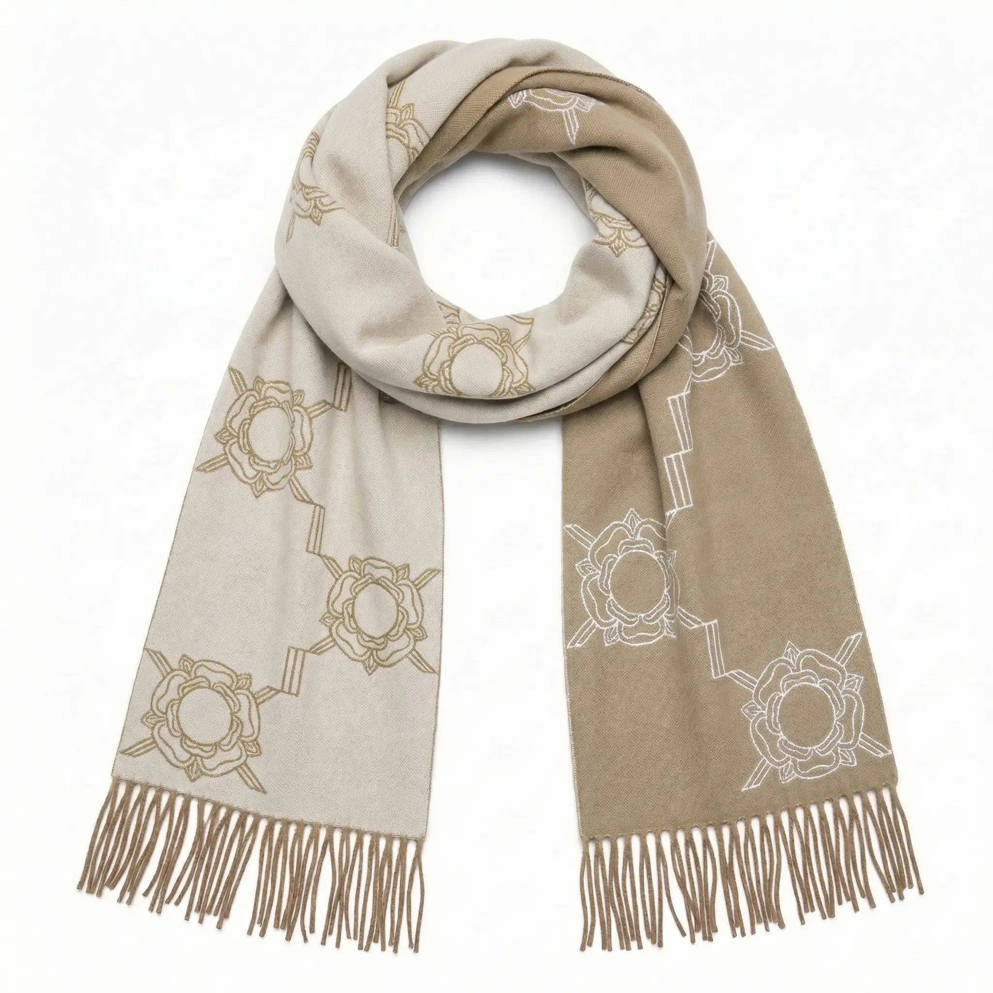 Signature Windsor Double Sided Shawl in Natural with Rose Taupe Cashmere