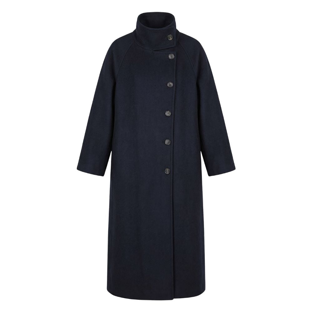 Navy blue coat with buttons on a white background