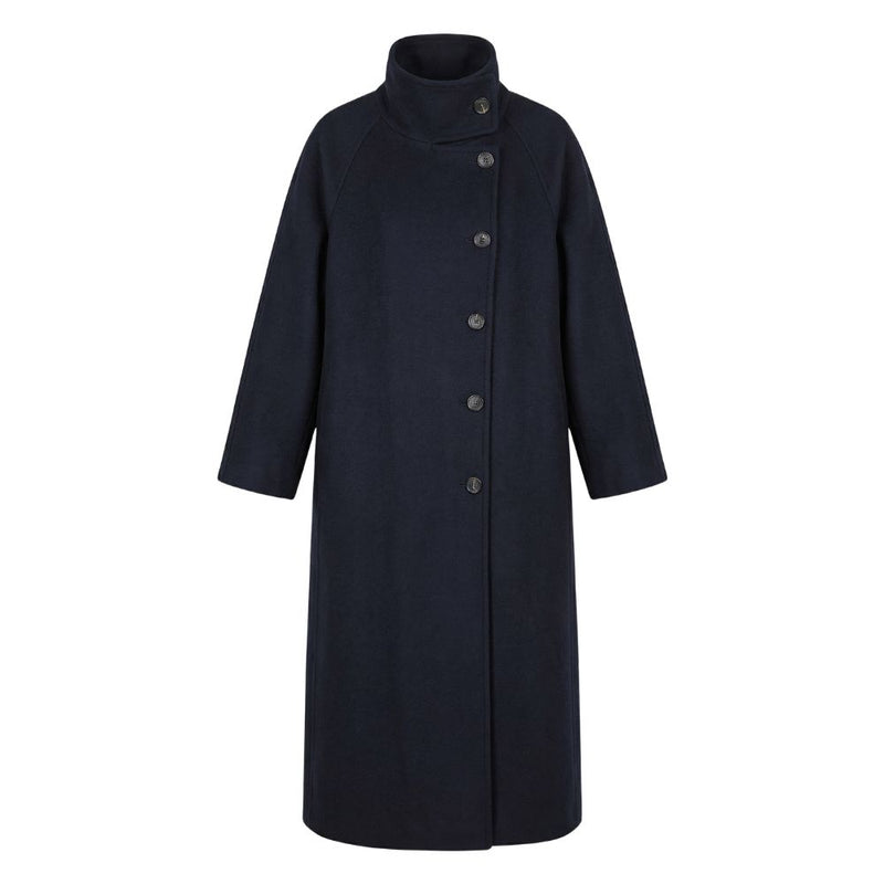 Navy blue coat with buttons on a white background